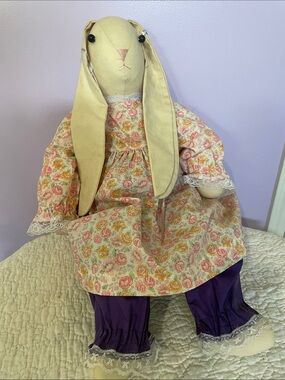 Handmade Floral Rag Doll Bunny in Cream and Purple